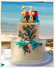 Sea Horses Kissing with Colors in the Caribbean Cake