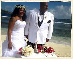 Sand ceremony on tropical caribbean beach in St. Thomas Virgin Islands.