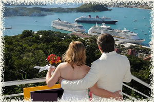 Wedding couple overlooking St. Thomas Harbor