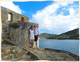 Couple who just got married at the fort in the US Virgin Islands
