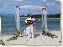 Groom singing and playing guitar to his beautiful wife.