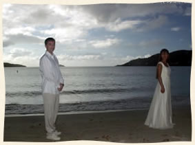 bride and groom at Magens Bay