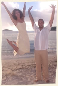 jumping for joy at Magens Bay wedding.