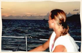 Bride on sailboat at sunset virgin islands.