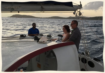 Wedding couple sailing boat in the Caribbean Sea