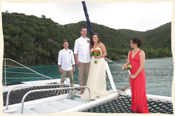 Wedding ceremony on sailboat. US Virgin Islands