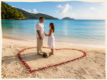 wedding couple getting married heart in the sand - Island Wedding Services